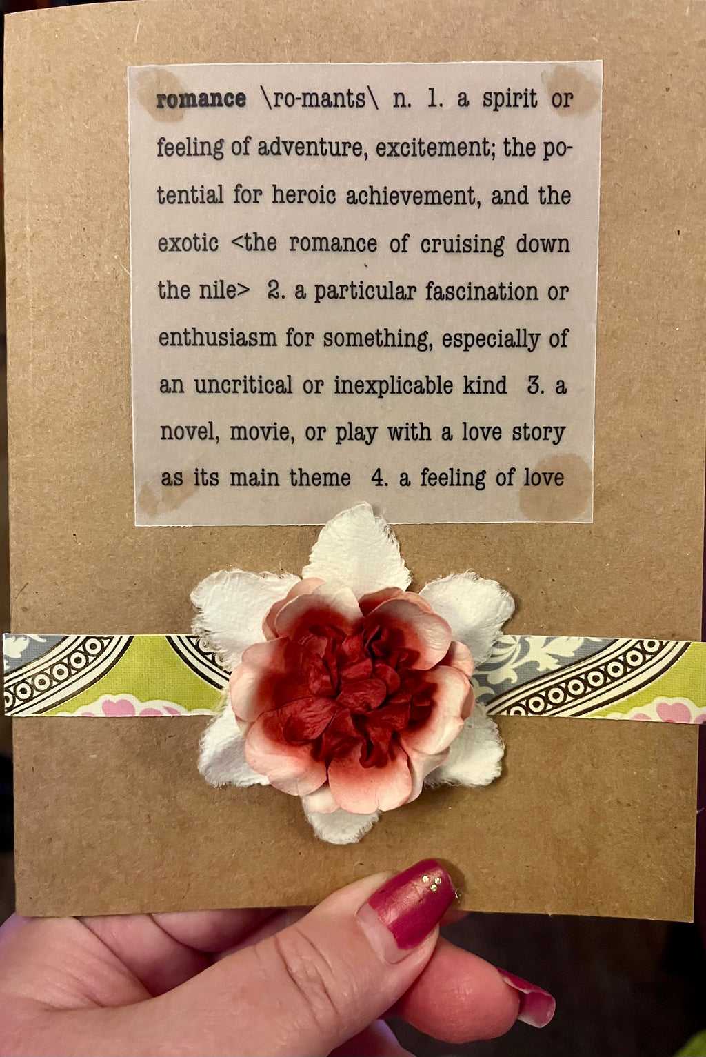 Meaning of Romance Handmade Card greeting card blank card
