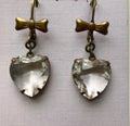 Elegant Vintage Handmade Brass Heart Rhinestone Earrings